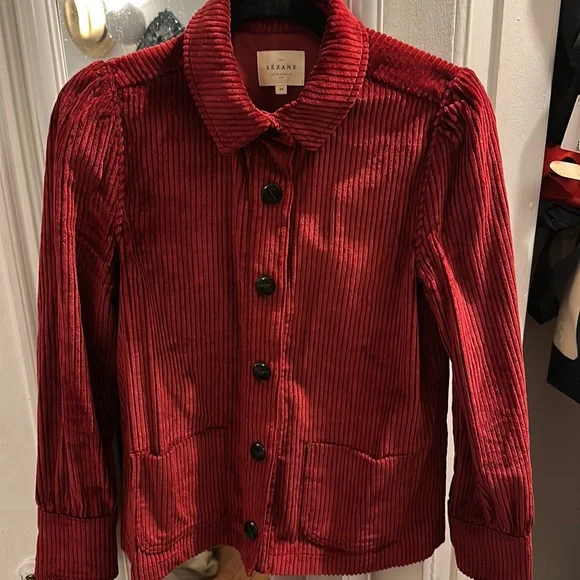 Sezane Emilie Jacket, Burgundy Corduroy, Size 34 US